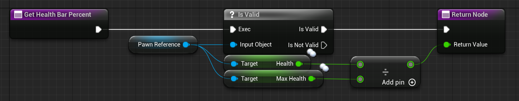 Widget Binding for a Progress Bar that calculates Percentage based on Health and MaxHealth of a Pawn Reference.